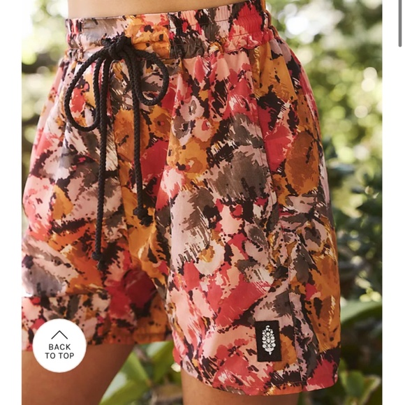 FP Free People Switch Shorts Floral Drawstring Shorts Water Small red pink cream - Picture 4 of 6